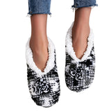 New Womens Winter Plush Indoor Warm Socks Leopard Pattern Plush Lined Slippers