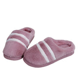 Unisex Adults Stripes Slip On Round Toe Cotton Slipper Plush Keep Warm Slippers