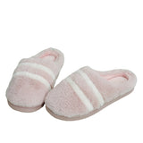 Unisex Adults Stripes Slip On Round Toe Cotton Slipper Plush Keep Warm Slippers