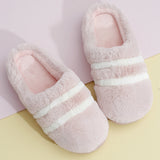 Unisex Adults Stripes Slip On Round Toe Cotton Slipper Plush Keep Warm Slippers