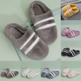 Unisex Adults Stripes Slip On Round Toe Cotton Slipper Plush Keep Warm Slippers
