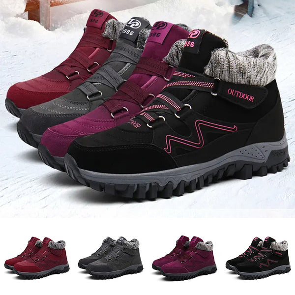 Womens Winter Ankle Boots Ladies Combat Flat Grip Sole Fur Lined Hiking Shoes
