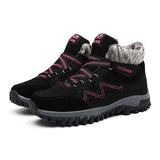 Womens Winter Ankle Boots Ladies Combat Flat Grip Sole Fur Lined Hiking Shoes