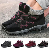 Womens Winter Ankle Boots Ladies Combat Flat Grip Sole Fur Lined Hiking Shoes