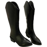 Womens Pointed Toe Casual Boots Chunky Block Mid Calf Boots Slip On Fashion Shoe