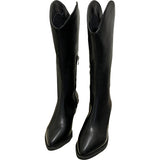 Womens Pointed Toe Casual Boots Chunky Block Mid Calf Boots Slip On Fashion Shoe