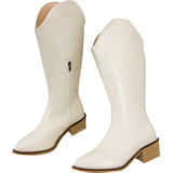 Womens Pointed Toe Casual Boots Chunky Block Mid Calf Boots Slip On Fashion Shoe