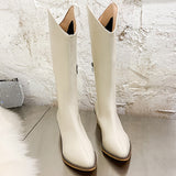 Womens Pointed Toe Casual Boots Chunky Block Mid Calf Boots Slip On Fashion Shoe