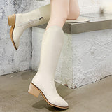 Womens Pointed Toe Casual Boots Chunky Block Mid Calf Boots Slip On Fashion Shoe