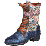 Ladies Lace Up Ankle Boots Chunky Platform National Style Retro Fashion Shoes