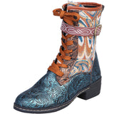 Ladies Lace Up Ankle Boots Chunky Platform National Style Retro Fashion Shoes