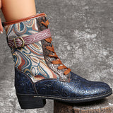 Ladies Lace Up Ankle Boots Chunky Platform National Style Retro Fashion Shoes