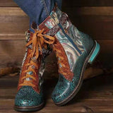 Ladies Lace Up Ankle Boots Chunky Platform National Style Retro Fashion Shoes