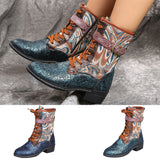 Ladies Lace Up Ankle Boots Chunky Platform National Style Retro Fashion Shoes