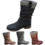 Womens Ladies Winter Warm Zip Up Boots Buckle Knee Length High Flat Block Shoes