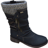 Womens Ladies Winter Warm Zip Up Boots Buckle Knee Length High Flat Block Shoes