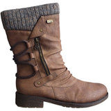 Womens Ladies Winter Warm Zip Up Boots Buckle Knee Length High Flat Block Shoes