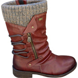 Womens Ladies Winter Warm Zip Up Boots Buckle Knee Length High Flat Block Shoes