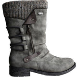 Womens Ladies Winter Warm Zip Up Boots Buckle Knee Length High Flat Block Shoes