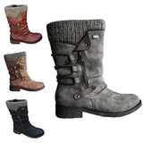 Womens Ladies Winter Warm Zip Up Boots Buckle Knee Length High Flat Block Shoes