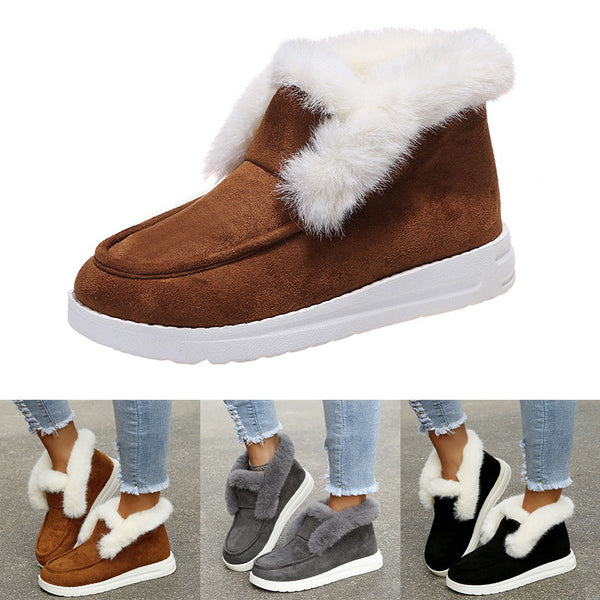 Ladies Winter Warm Boots Suede Fur Lined Slipper Non-slip Flat Ankle Bootie Shoe