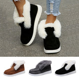 Ladies Winter Warm Boots Suede Fur Lined Slipper Non-slip Flat Ankle Bootie Shoe