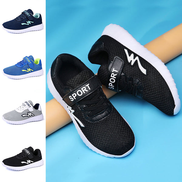 Kid Boy Solid Breathable Hiking Trainers Shoes Casual Running Magic Tape Sneaker