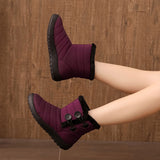 Women Round Toe Plush Lined Snow Boots Slip On Lightweight Winter Anti Slip Casual Shoes