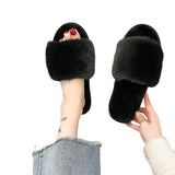 Ladies Furry Fluffy Sliders Mules Slip On Womens Slippers Flat Sandals Shoes