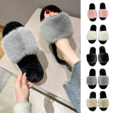 Ladies Furry Fluffy Sliders Mules Slip On Womens Slippers Flat Sandals Shoes