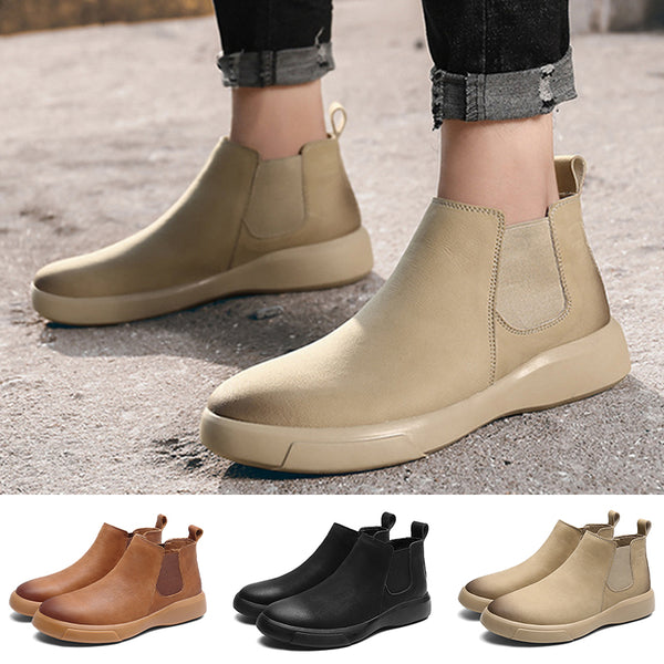 Mens Chelsea Ankle Boots Slip On Round Toe Outdoor Winter Warm Flat Casual Anti Slip Daily Shoes