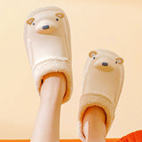 Unisex Cartoon Animal Soft Warm Plush Lining Non-Slip Slippers Winter House Shoe