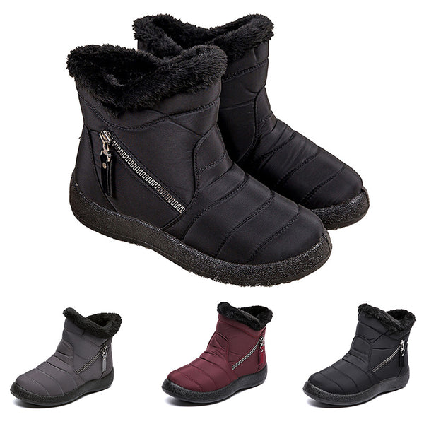 Women Men Warm Snow Boots Fur Lining Ankle Booties Waterproof Non-slip Flat Shoe