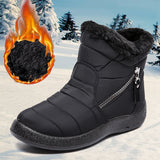 Women Men Warm Snow Boots Fur Lining Ankle Booties Waterproof Non-slip Flat Shoe