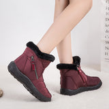 Women Men Warm Snow Boots Fur Lining Ankle Booties Waterproof Non-slip Flat Shoe
