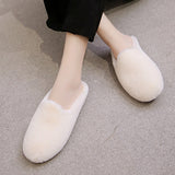 Womens Slippers Fluffy Slide Sliders Winter Warm Furry Slip on Shoe Round Toe