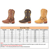 Ladies Cowboy Slip On Mid Calf Block Chunky Heel Boots Floral Closed Toe Anti Slip Casual Shoes