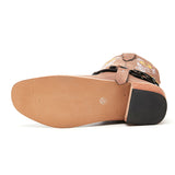 Ladies Cowboy Slip On Mid Calf Block Chunky Heel Boots Floral Closed Toe Anti Slip Casual Shoes