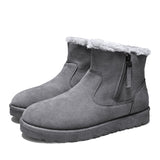 Men Fashion Snow Boots Side Zipper Winter Plush Warm Flat Booties Anti Slip Casual Shoes