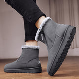 Men Fashion Snow Boots Side Zipper Winter Plush Warm Flat Booties Anti Slip Casual Shoes