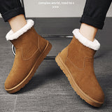 Men Fashion Snow Boots Side Zipper Winter Plush Warm Flat Booties Anti Slip Casual Shoes