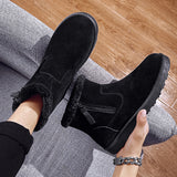 Men Fashion Snow Boots Side Zipper Winter Plush Warm Flat Booties Anti Slip Casual Shoes