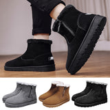 Men Fashion Snow Boots Side Zipper Winter Plush Warm Flat Booties Anti Slip Casual Shoes