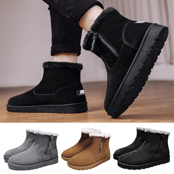 Men Fashion Snow Boots Side Zipper Winter Plush Warm Flat Booties Anti Slip Casual Shoes