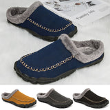 Men's Wide Toe Slippers with Soft Wool-Like Lined Suede Winter Warm Clog Slipper