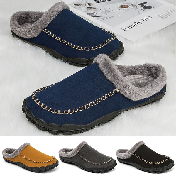 Men's Wide Toe Slippers with Soft Wool-Like Lined Suede Winter Warm Clog Slipper