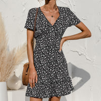 Women's Ruffle Sleeve Dresses Summer Sexy V Neck Floral Print Boho Beach Dress