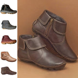 Womens Lapel Edge Ankle Boots Flat Warm Low Heel Side Zip Ladies Causal Shoes
