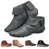 Womens Lapel Edge Ankle Boots Flat Warm Low Heel Side Zip Ladies Causal Shoes