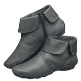Womens Lapel Edge Ankle Boots Flat Warm Low Heel Side Zip Ladies Causal Shoes